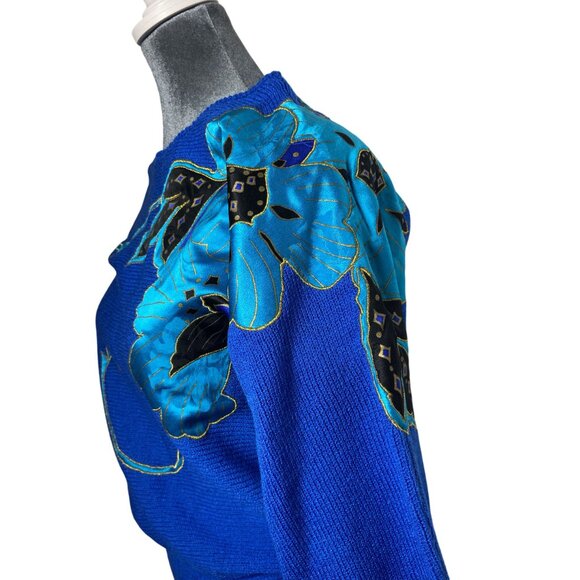 Vintage Blue Floral Sweater By UMI Collections Anne Crimins Sz Medium - Picture 7 of 14